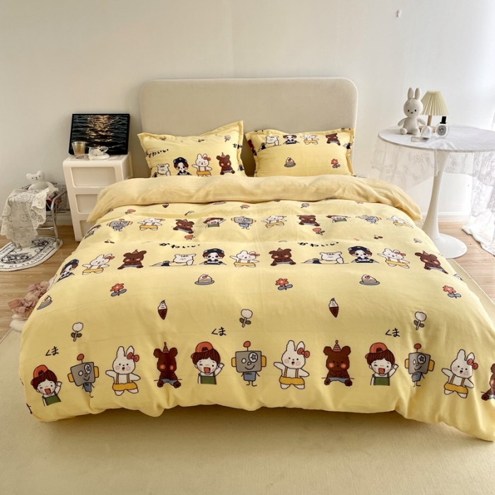 91家纺网 家纺一手货源 找家纺 慕尚2022新款田园花卉类牛奶绒四件套 淘气伙伴