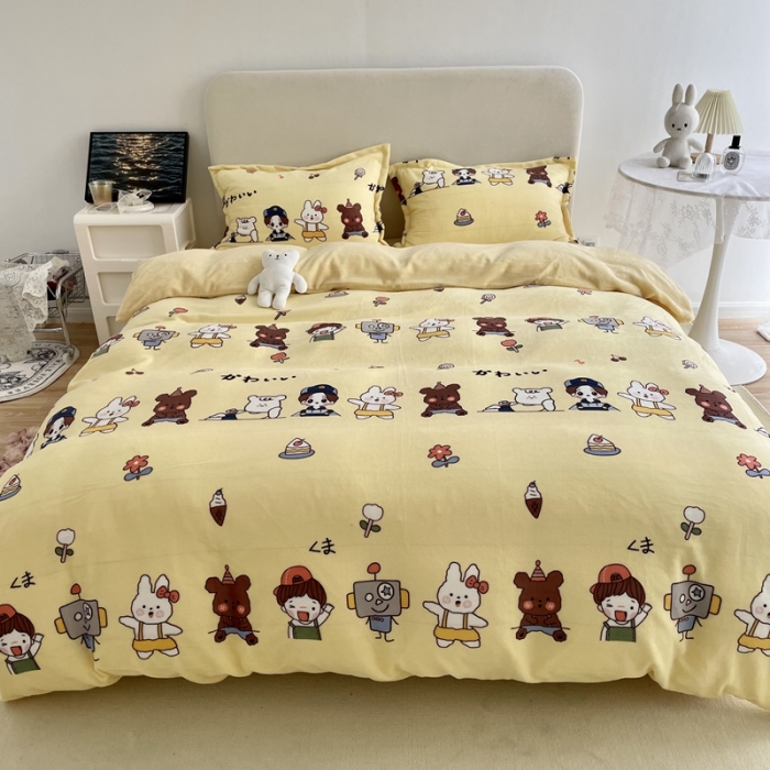 91家纺网 家纺一手货源 找家纺 慕尚2022新款田园花卉类牛奶绒四件套 淘气伙伴