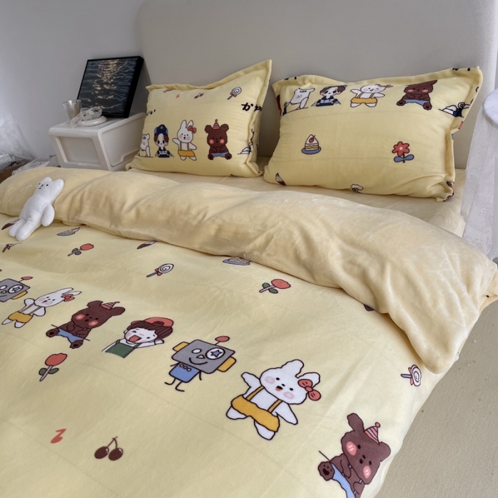 91家纺网 家纺一手货源 找家纺 慕尚2022新款田园花卉类牛奶绒四件套 淘气伙伴