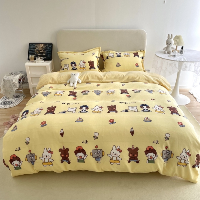 91家纺网 家纺一手货源 找家纺 慕尚2022新款田园花卉类牛奶绒四件套 淘气伙伴