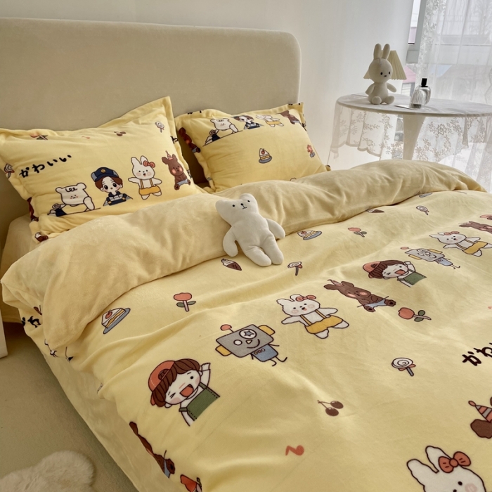 91家纺网 家纺一手货源 找家纺 慕尚 2022新款田园花卉类牛奶绒单被套 淘气伙伴