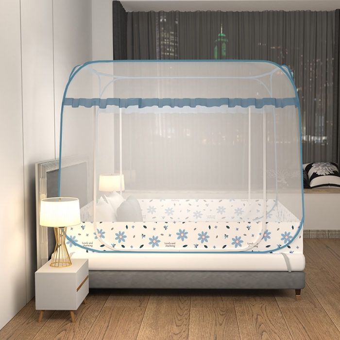 91家纺网 家纺一手货源 找家纺 青竹苑 2022新款大顶双门魔术蚊帐 初恋蓝