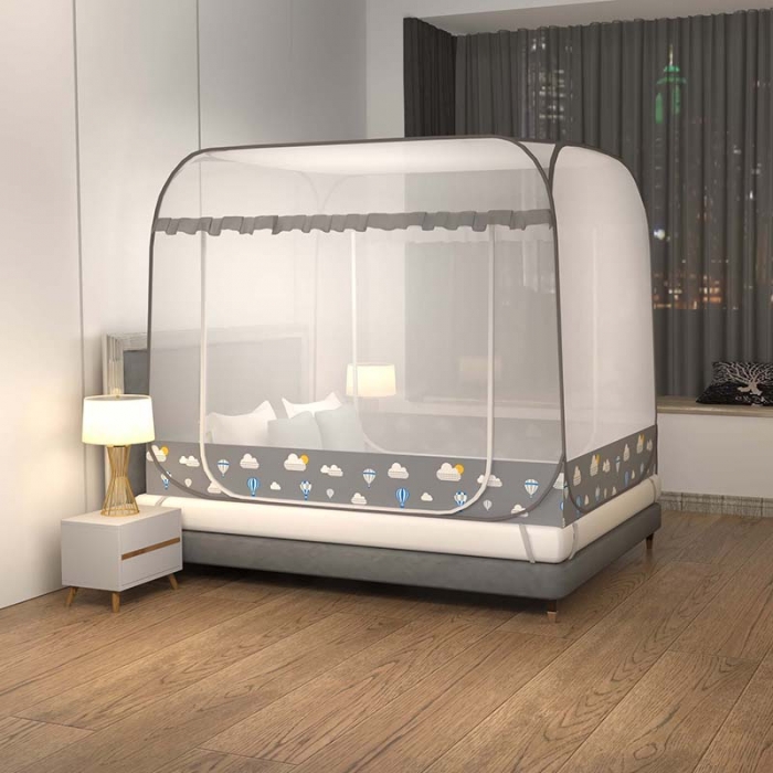 91家纺网 家纺一手货源 找家纺 青竹苑 2022新款大顶双门魔术蚊帐 气球灰