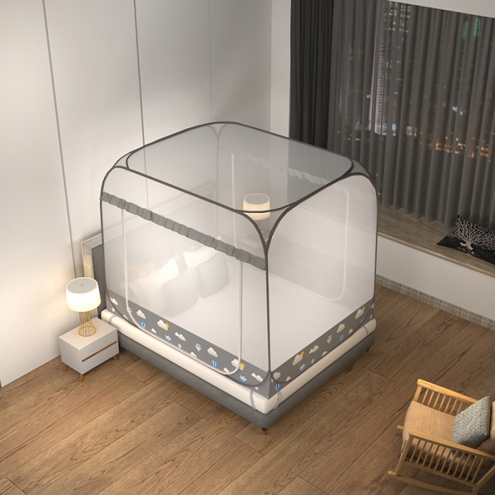 91家纺网 家纺一手货源 找家纺 青竹苑 2022新款大顶双门魔术蚊帐 气球灰