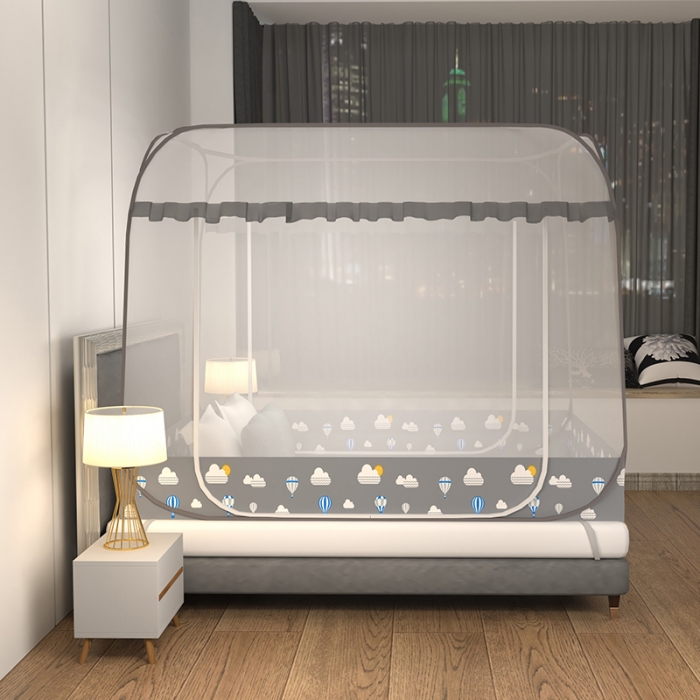 91家纺网 家纺一手货源 找家纺 青竹苑 2022新款大顶双门魔术蚊帐 气球灰