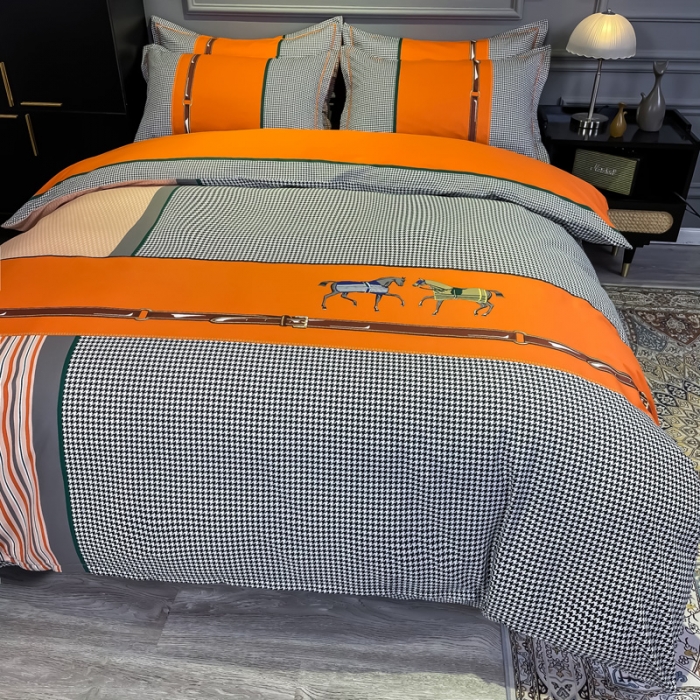 91家纺网 家纺一手货源 找家纺 （总）金爱家 2021新款全棉13372四件套条格简约系列