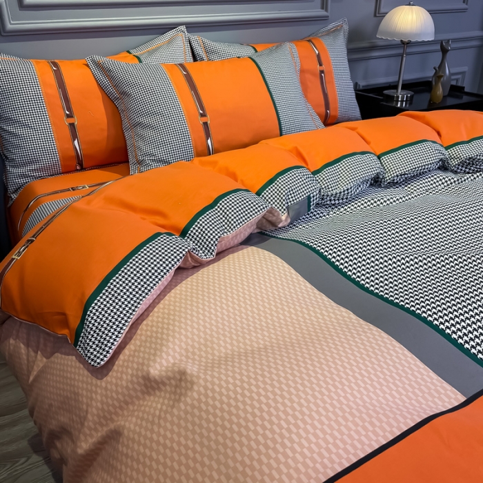 91家纺网 家纺一手货源 找家纺 （总）金爱家 2021新款全棉13372四件套条格简约系列