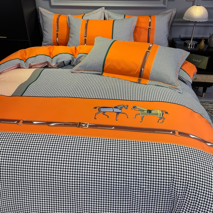 91家纺网 家纺一手货源 找家纺 （总）金爱家 2021新款全棉13372四件套条格简约系列