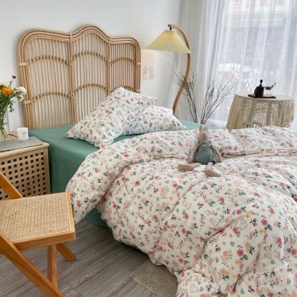 91家纺网 家纺一手货源 找家纺 源启生活新原创A类双层纱布全棉印花四件套纯棉三件套 森林兔粉