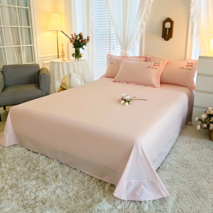 91家纺网 家纺一手货源 找家纺 雲归梦 2022新款小清新全棉绣花四件套 可爱喵-粉色