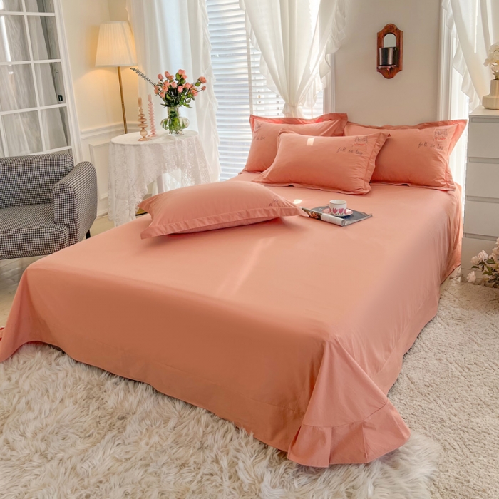 91家纺网 家纺一手货源 找家纺 雲归梦 2022新款小清新全棉绣花四件套 可爱喵-橘色