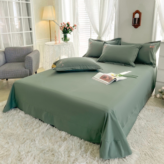 91家纺网 家纺一手货源 找家纺 雲归梦 2022新款小清新全棉绣花四件套 可爱喵-绿色