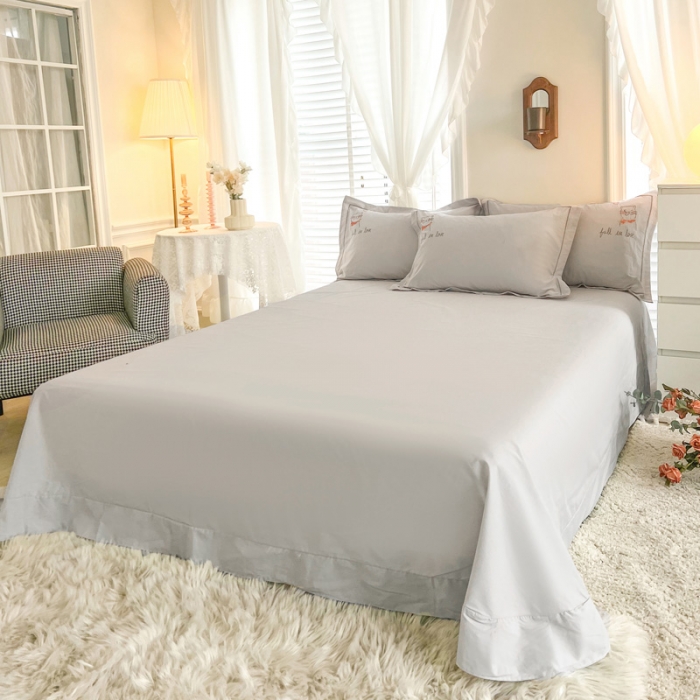 91家纺网 家纺一手货源 找家纺 雲归梦 2022新款小清新全棉绣花四件套 可爱喵-浅灰