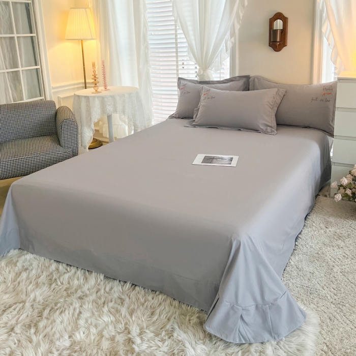 91家纺网 家纺一手货源 找家纺 雲归梦 2022新款小清新全棉绣花四件套 可爱喵-深灰