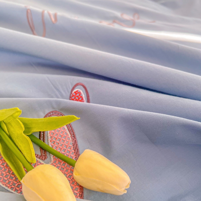 91家纺网 家纺一手货源 找家纺 雲归梦 2022新款小清新全棉绣花四件套 可爱喵-天蓝