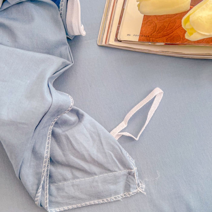 91家纺网 家纺一手货源 找家纺 雲归梦 2022新款小清新全棉绣花四件套 可爱喵-天蓝