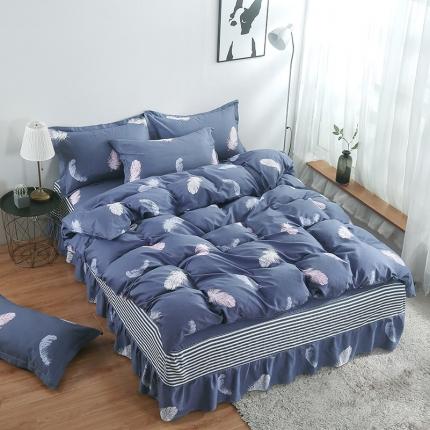 91家纺网 家纺一手货源 找家纺 名优2023新款13070全棉印花普通床裙四件套 羽叶梦