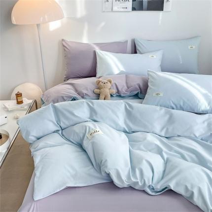 91家纺网 家纺一手货源 找家纺 2022新款全棉13070水洗棉纯色四件套 浅天蓝+浅灰