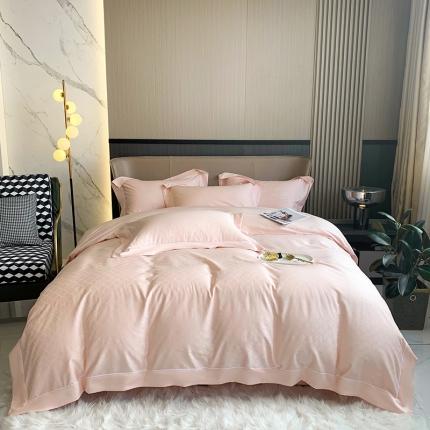 91家纺网 家纺一手货源 找家纺 娇逸家居 新款100支天丝棉贡缎提花四件套（同系列有夏被） 四叶草-藕粉