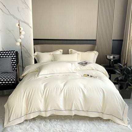 91家纺网 家纺一手货源 找家纺 娇逸家居 新款100支天丝棉贡缎提花四件套（同系列有夏被） 叶子-月光白