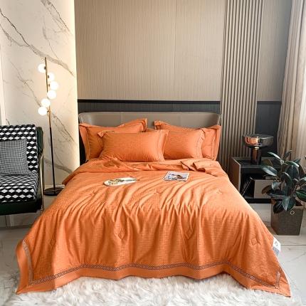 91家纺网 家纺一手货源 找家纺 100支天丝棉贡缎提花夏被（可配同款床单枕套为夏被四件套） 爱玛士-靓丽橙