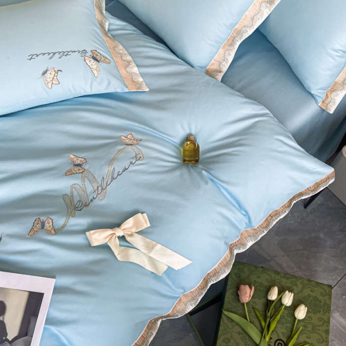 91家纺网 家纺一手货源 找家纺 安妮家居 2022新款全棉刺绣四件套-碟之恋 海蓝