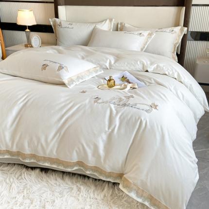 安妮家居 2022新款全棉刺绣四件套-碟之恋 奶白