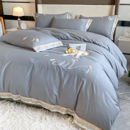 安妮家居 2022新款全棉刺绣四件套-碟之恋 浅灰