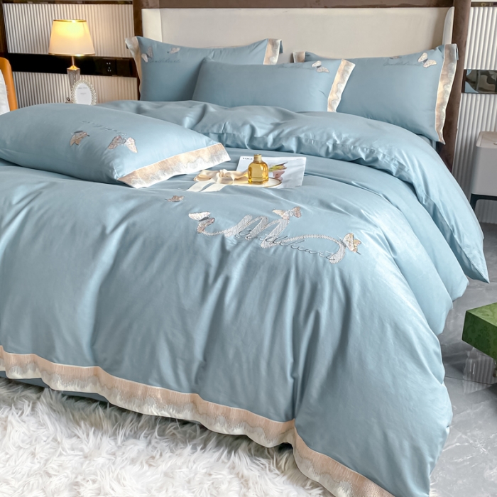 91家纺网 家纺一手货源 找家纺 安妮家居 2022新款全棉刺绣四件套-碟之恋 天蓝