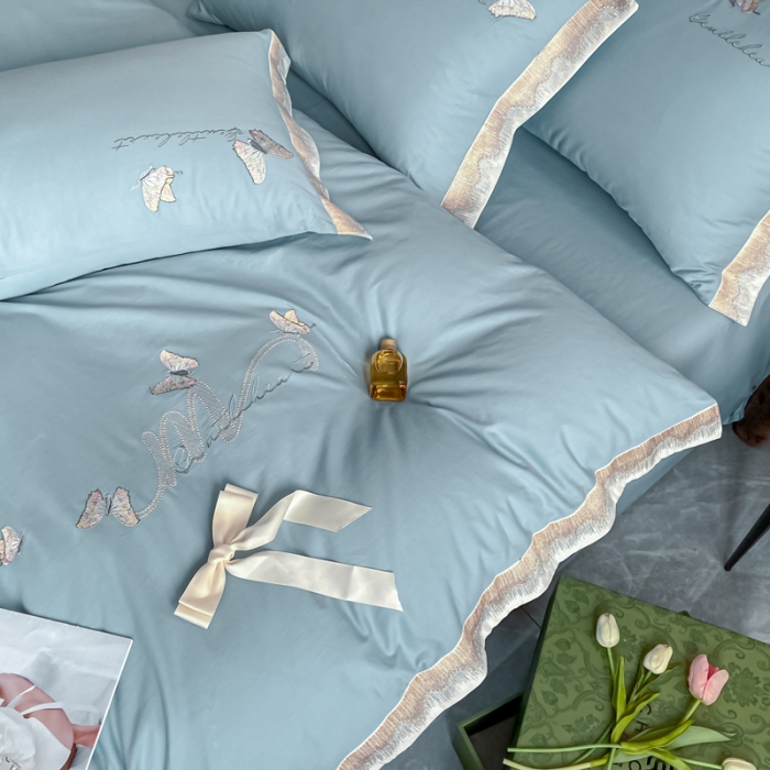 91家纺网 家纺一手货源 找家纺 安妮家居 2022新款全棉刺绣四件套-碟之恋 天蓝