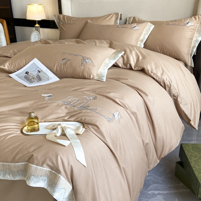 91家纺网 家纺一手货源 找家纺 安妮家居 2022新款全棉刺绣四件套-碟之恋 香槟