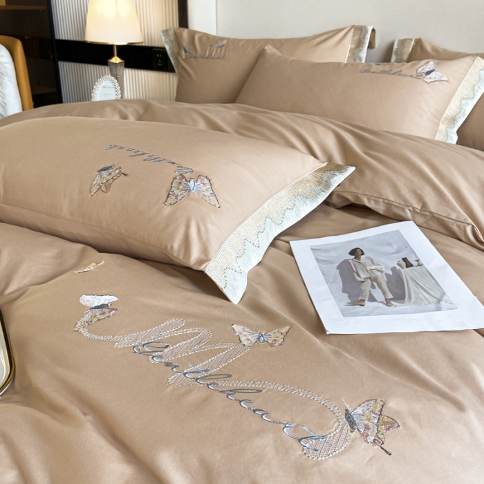 91家纺网 家纺一手货源 找家纺 安妮家居 2022新款全棉刺绣四件套-碟之恋 香槟