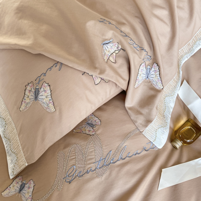 91家纺网 家纺一手货源 找家纺 安妮家居 2022新款全棉刺绣四件套-碟之恋 香槟