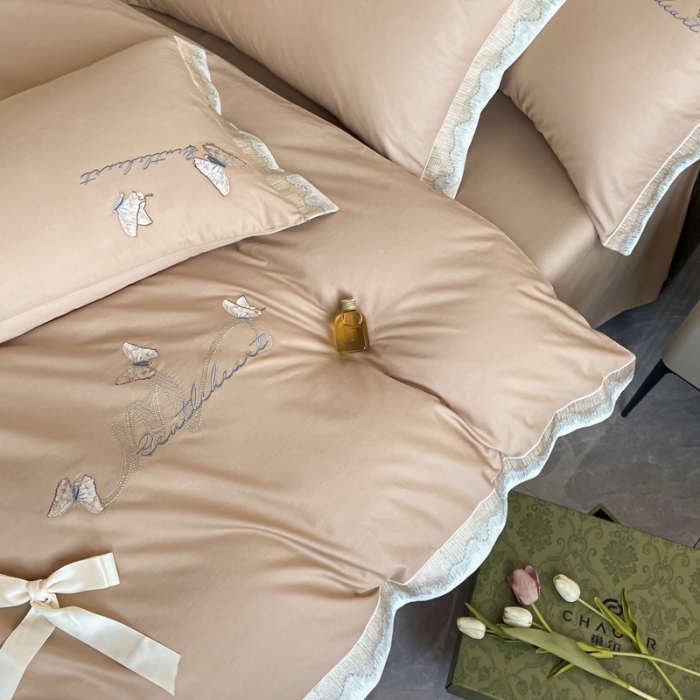 91家纺网 家纺一手货源 找家纺 安妮家居 2022新款全棉刺绣四件套-碟之恋 香槟