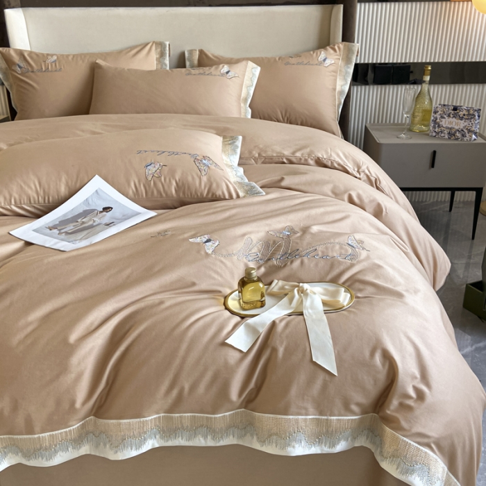 91家纺网 家纺一手货源 找家纺 安妮家居 2022新款全棉刺绣四件套-碟之恋 香槟