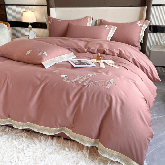 91家纺网 家纺一手货源 找家纺 安妮家居 2022新款全棉刺绣四件套-碟之恋 紫粉