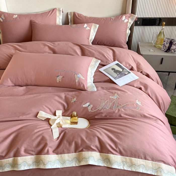 91家纺网 家纺一手货源 找家纺 安妮家居 2022新款全棉刺绣四件套-碟之恋 紫粉