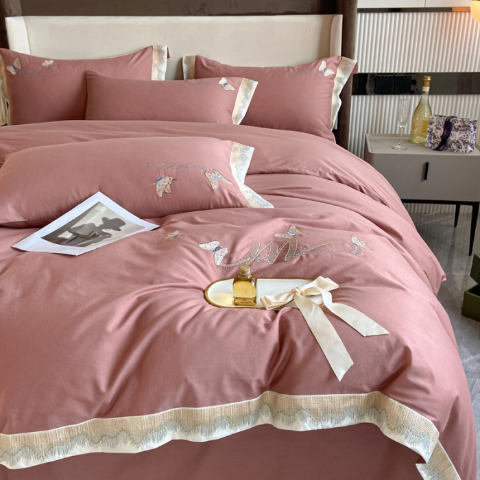 91家纺网 家纺一手货源 找家纺 安妮家居 2022新款全棉刺绣四件套-碟之恋 紫粉