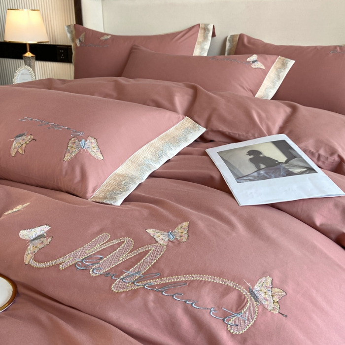 91家纺网 家纺一手货源 找家纺 安妮家居 2022新款全棉刺绣四件套-碟之恋 紫粉