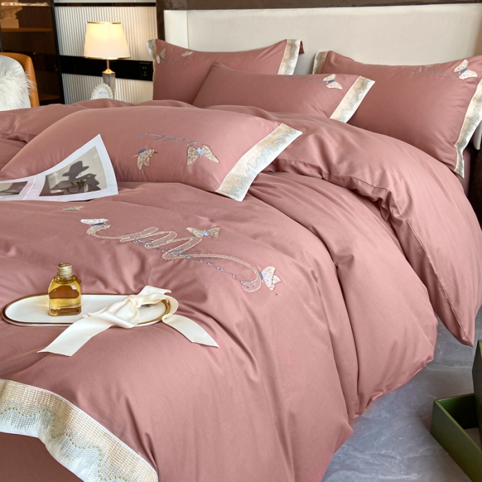 91家纺网 家纺一手货源 找家纺 安妮家居 2022新款全棉刺绣四件套-碟之恋 紫粉