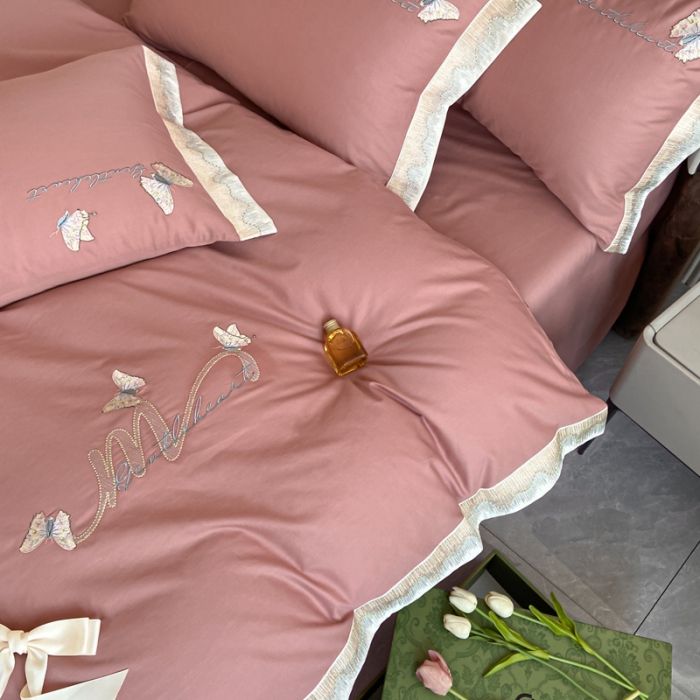 91家纺网 家纺一手货源 找家纺 安妮家居 2022新款全棉刺绣四件套-碟之恋 紫粉