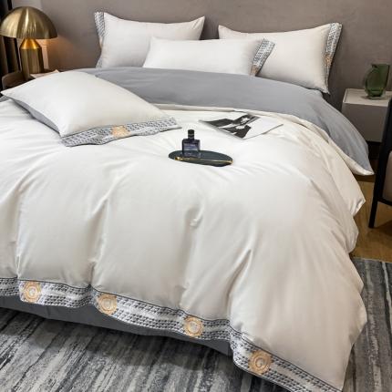 安妮家居 2022新款全棉刺绣四件套-妮可 奶白