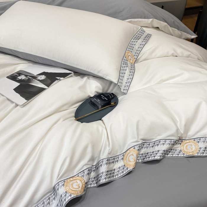 91家纺网 家纺一手货源 找家纺 安妮家居 2022新款全棉刺绣四件套-妮可 奶白