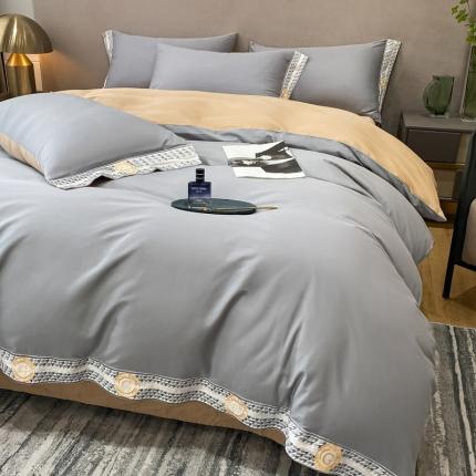 安妮家居 2022新款全棉刺绣四件套-妮可 浅灰