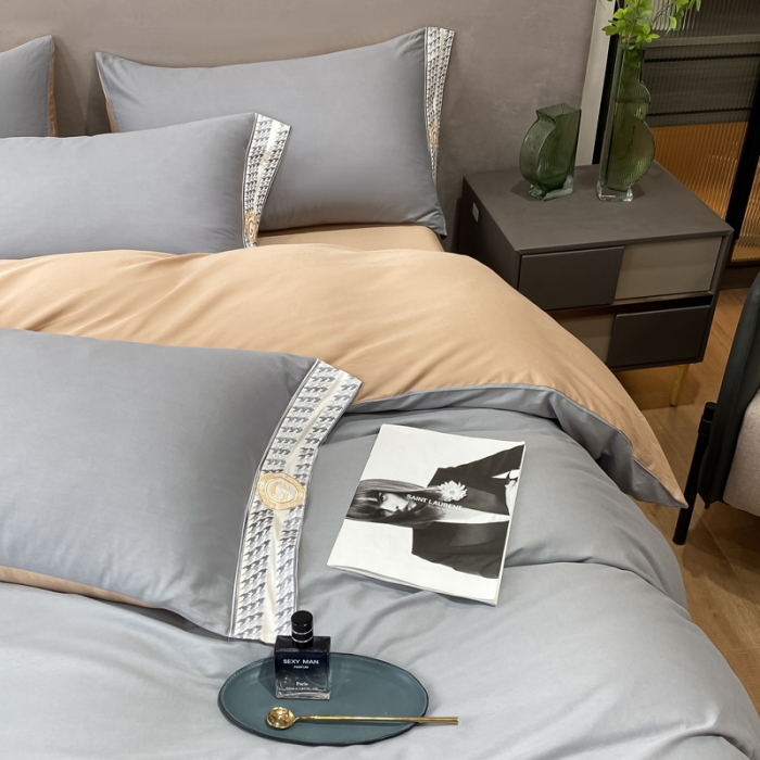 91家纺网 家纺一手货源 找家纺 安妮家居 2022新款全棉刺绣四件套-妮可 浅灰