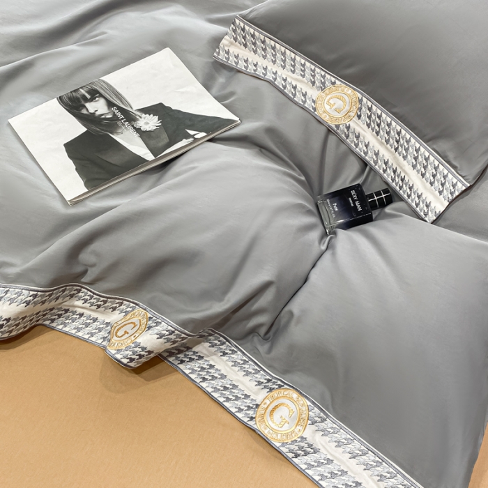 91家纺网 家纺一手货源 找家纺 安妮家居 2022新款全棉刺绣四件套-妮可 浅灰