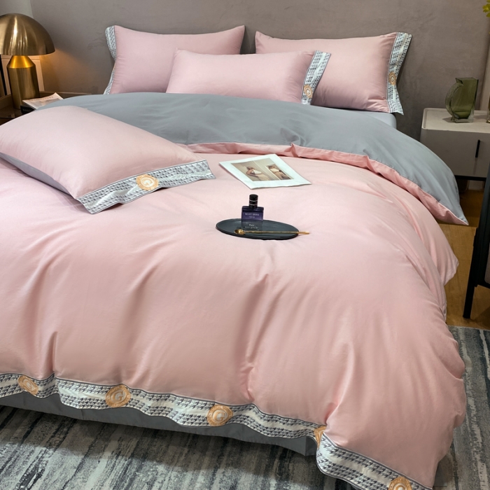 91家纺网 家纺一手货源 找家纺 安妮家居 2022新款全棉刺绣四件套-妮可 玉粉