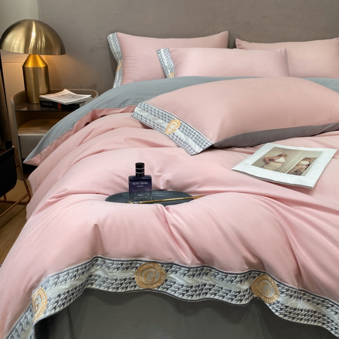 91家纺网 家纺一手货源 找家纺 安妮家居 2022新款全棉刺绣四件套-妮可 玉粉