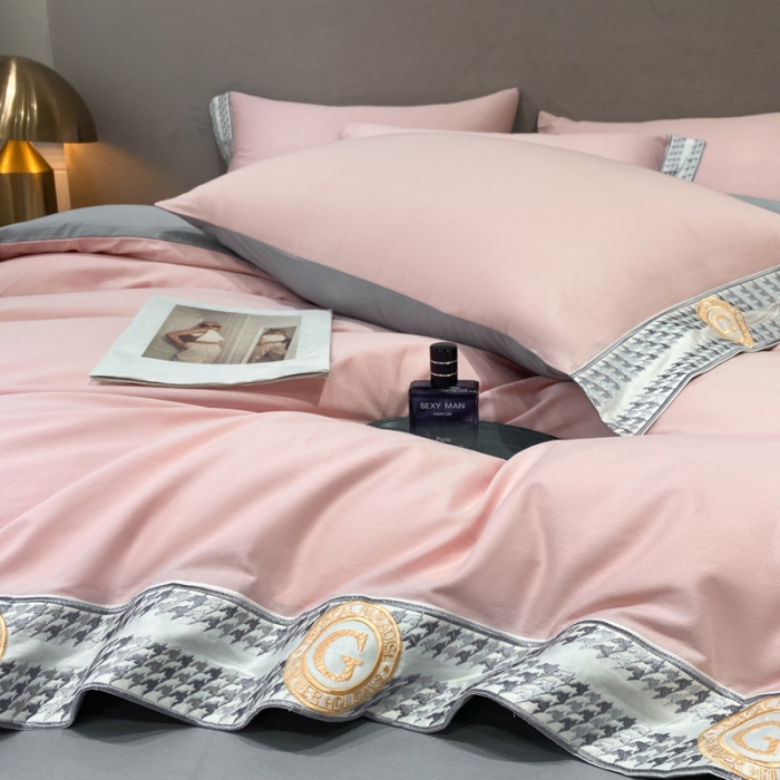 91家纺网 家纺一手货源 找家纺 安妮家居 2022新款全棉刺绣四件套-妮可 玉粉