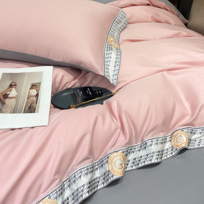 91家纺网 家纺一手货源 找家纺 安妮家居 2022新款全棉刺绣四件套-妮可 玉粉